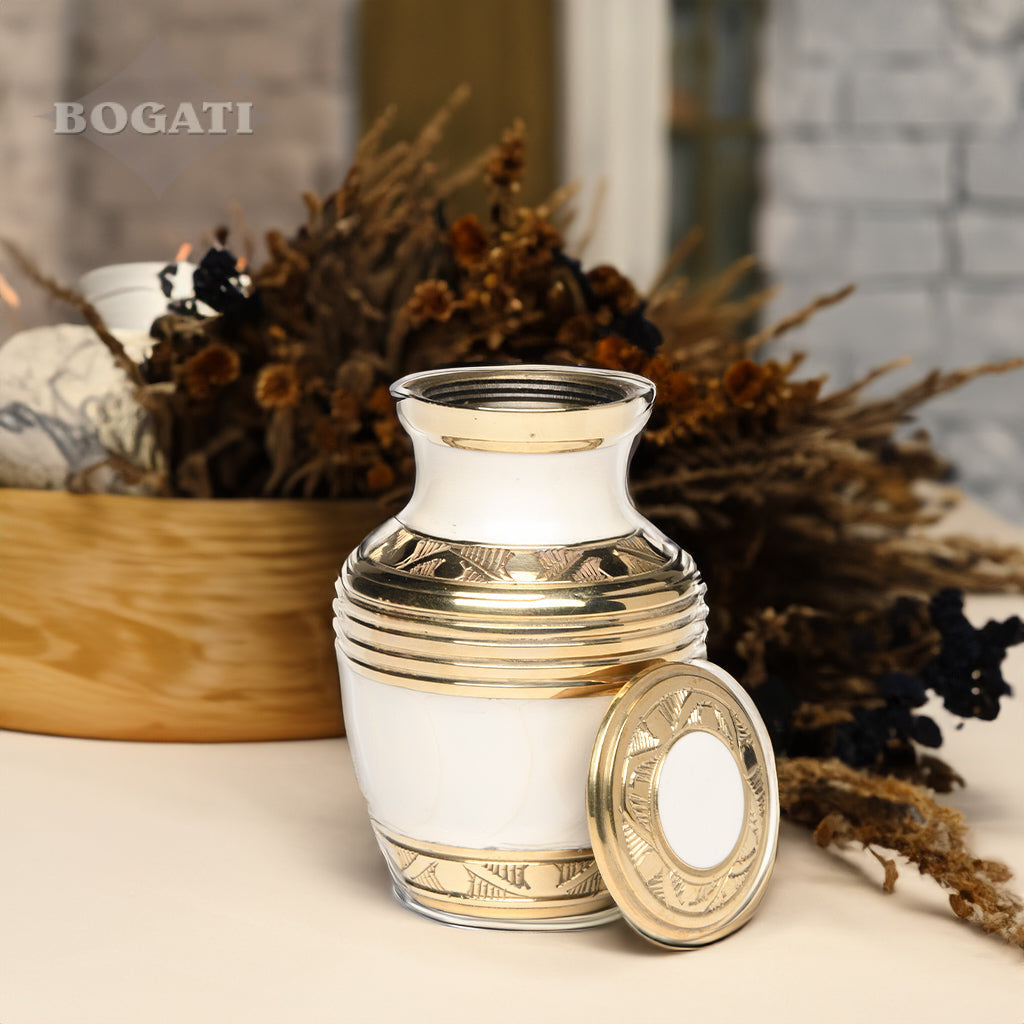 KEEPSAKE Nickel Plated Brass Urn -1963- Enamel finish with Silver Bands