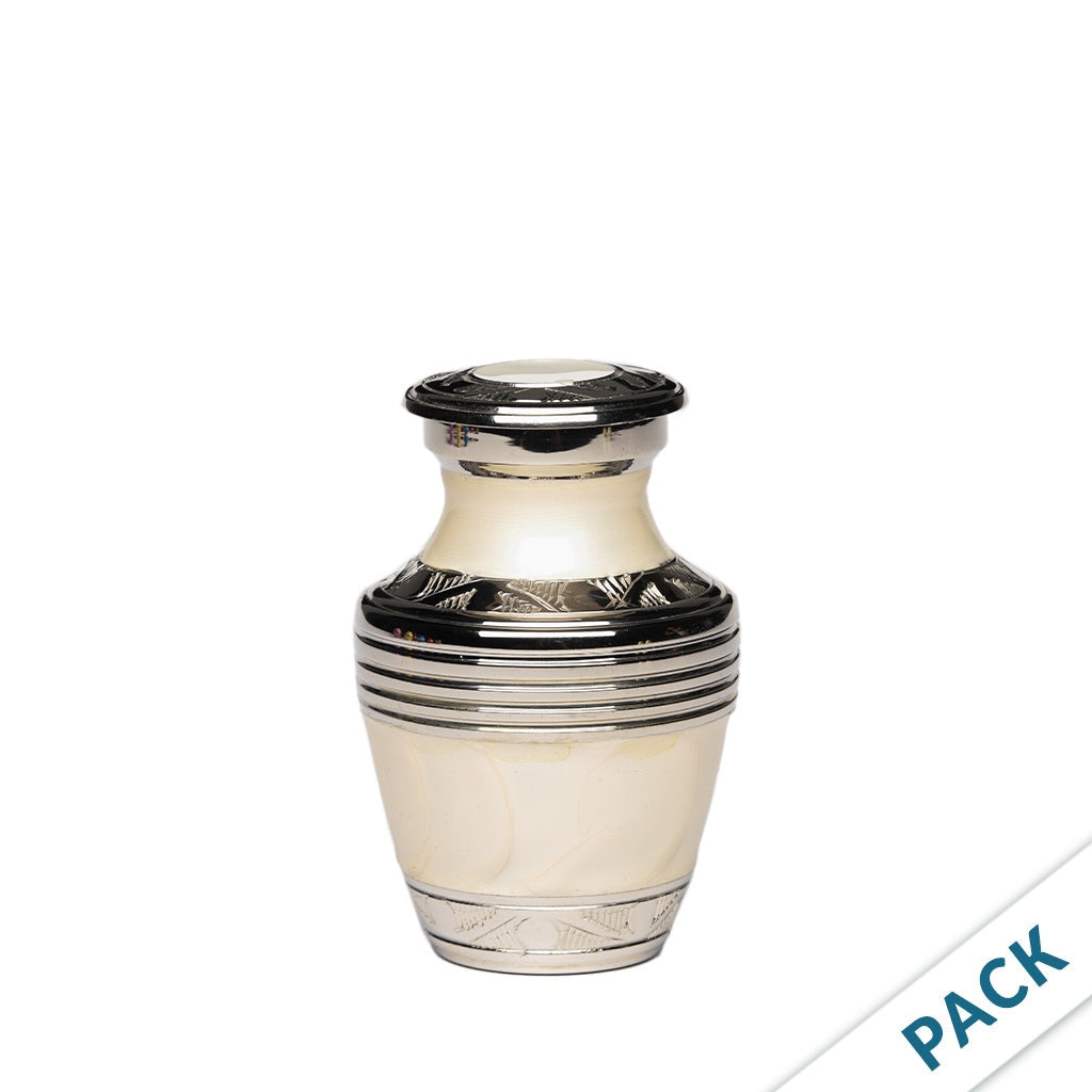 KEEPSAKE Nickel Plated Brass Urn -1963- Enamel finish with Silver Bands - Pack of 10 White-Silver