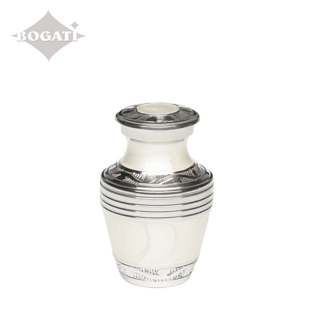 KEEPSAKE Nickel Plated Brass Urn -1963- Enamel finish with Silver Bands