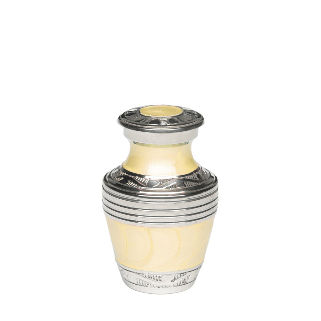 KEEPSAKE Nickel Plated Brass Urn -1963- Enamel finish with Silver Bands Yellow