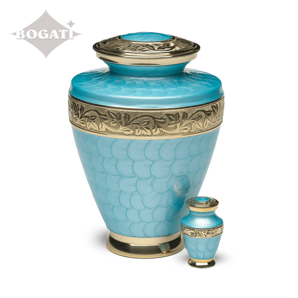 ADULT Brass Urn -1964- Enamel Overlay - Gold-tone bands