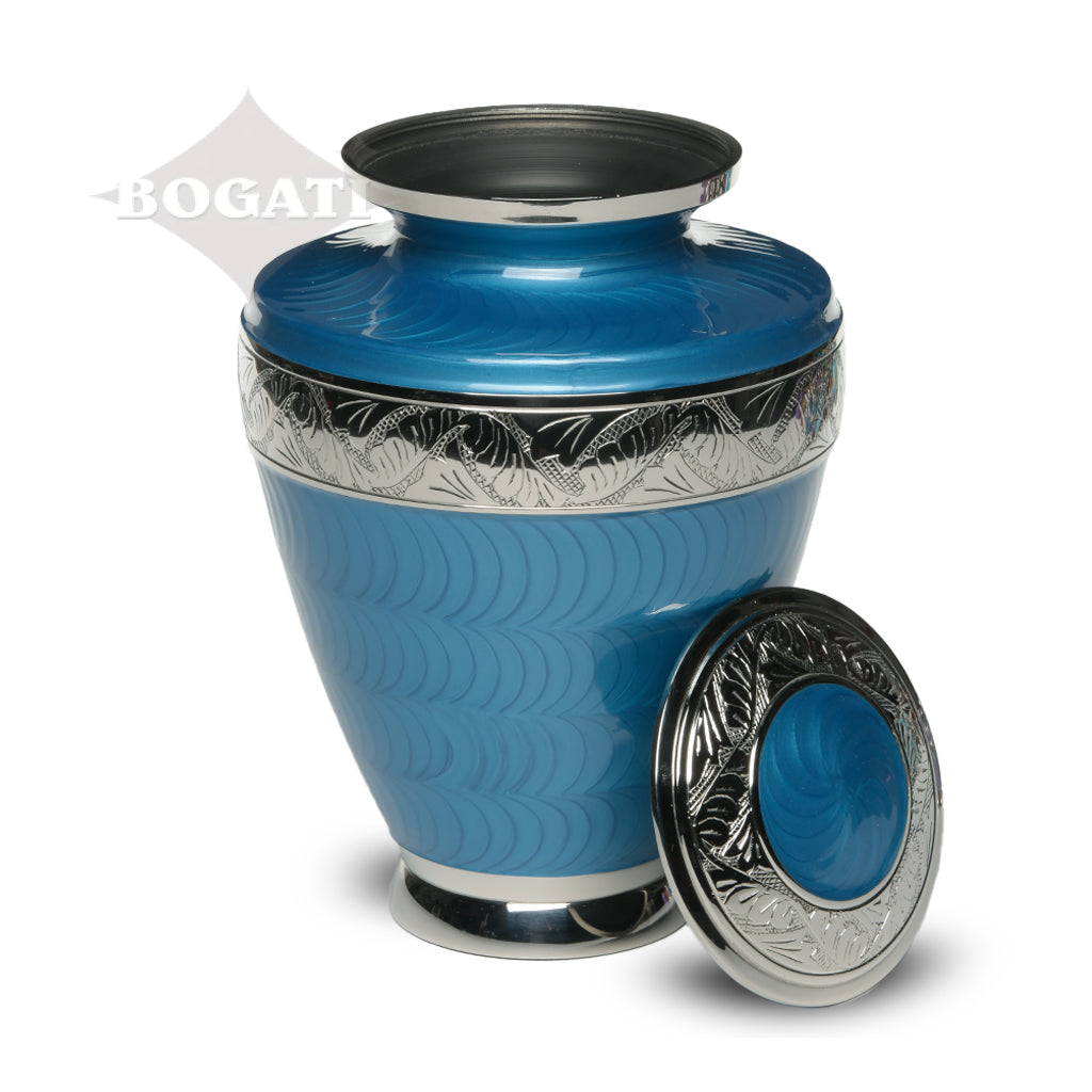 ADULT Brass Urn -1964- Enamel Overlay - Silver-tone bands