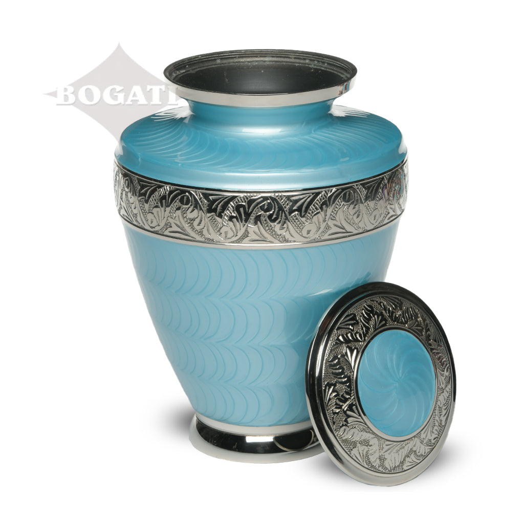 ADULT Brass Urn -1964- Enamel Overlay - Silver-tone bands