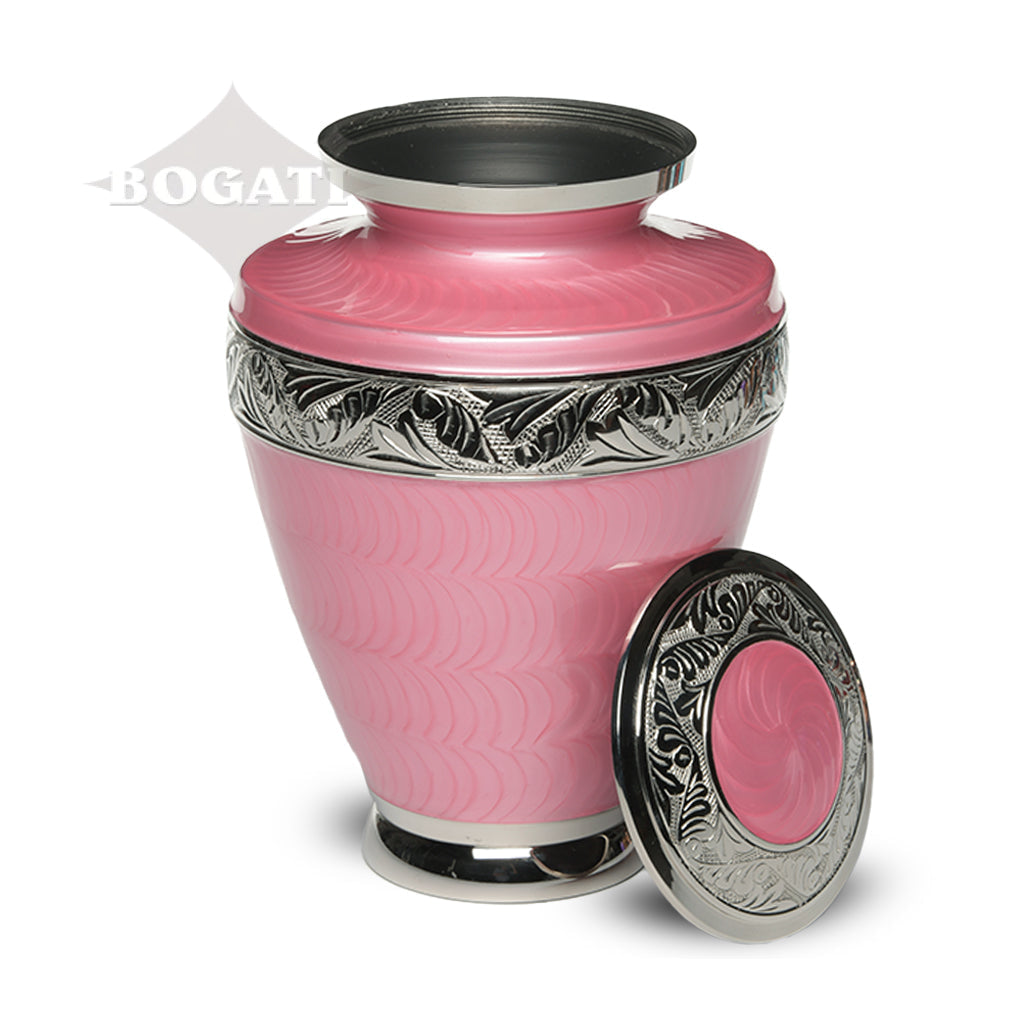 ADULT Brass Urn -1964- Enamel Overlay - Silver-tone bands