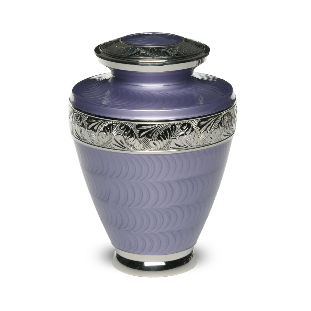 ADULT Brass Urn -1964- Enamel Overlay - Silver-tone bands Purple