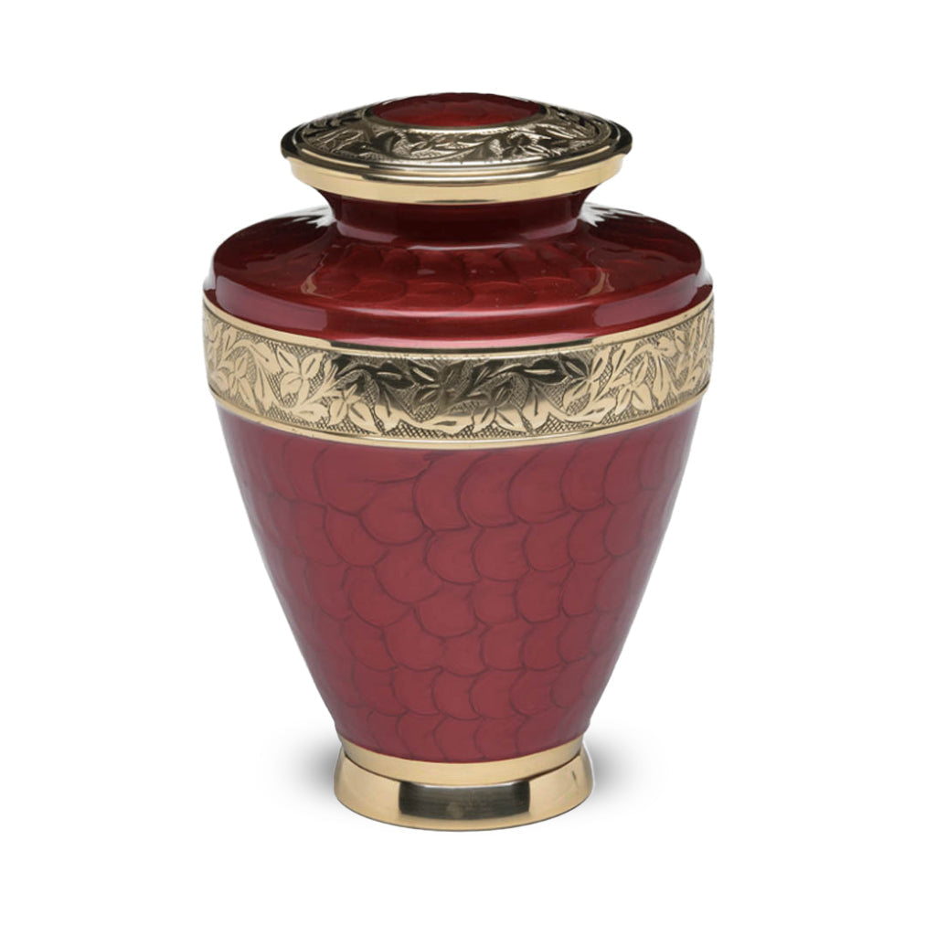 IMPERFECT SELECTION - ADULT Brass Urn -1964- Enamel Overlay - Gold-tone bands Red