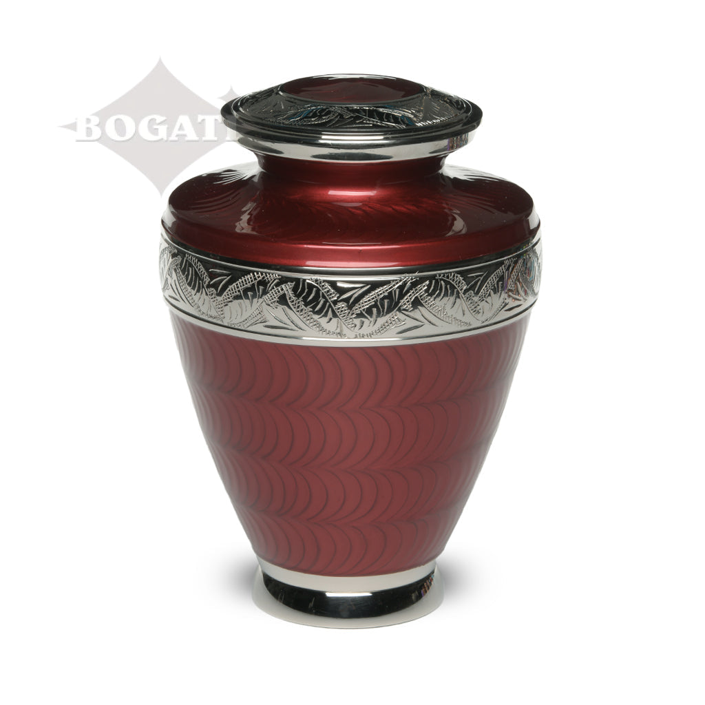 ADULT Brass Urn -1964- Enamel Overlay - Silver-tone bands Red