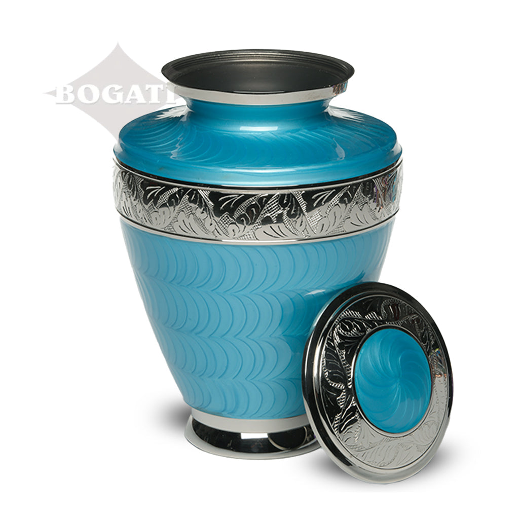 ADULT Brass Urn -1964- Enamel Overlay - Silver-tone bands