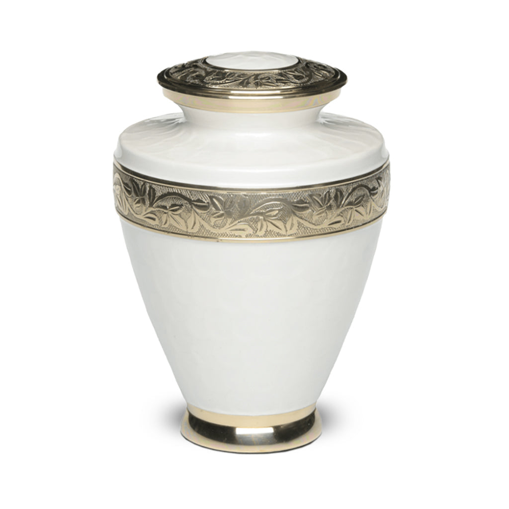 IMPERFECT SELECTION - ADULT Brass Urn -1964- Enamel Overlay - Gold-tone bands White