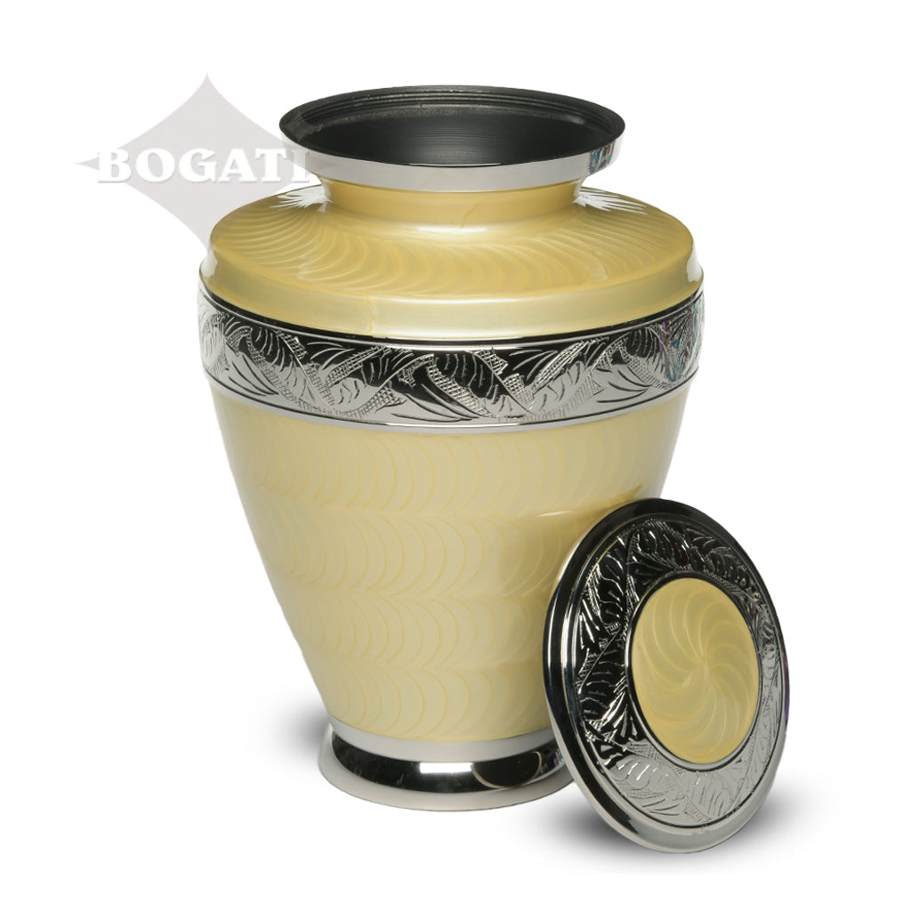 ADULT Brass Urn -1964- Enamel Overlay - Silver-tone bands