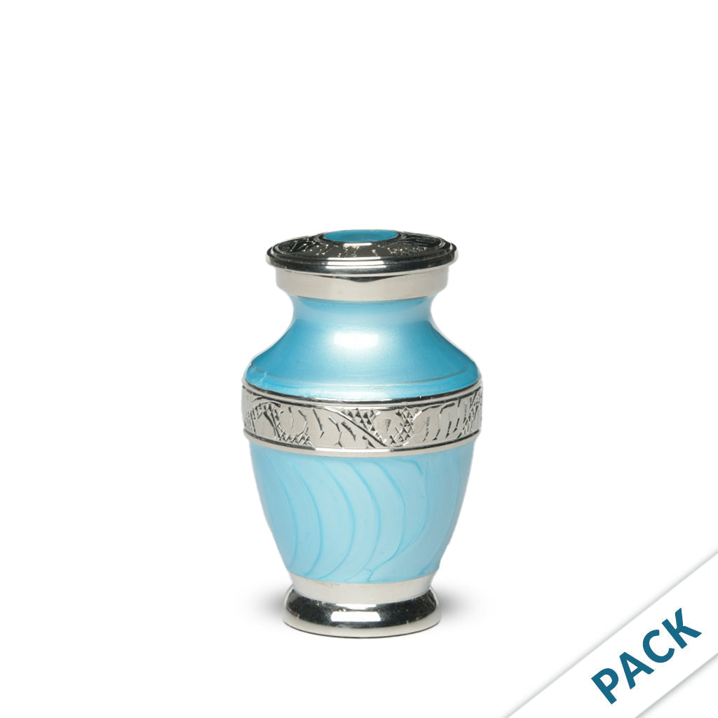 KEEPSAKE Brass Urn -1964- Enamel Overlay- Silver-tone bands -Pack of 10 Light Blue