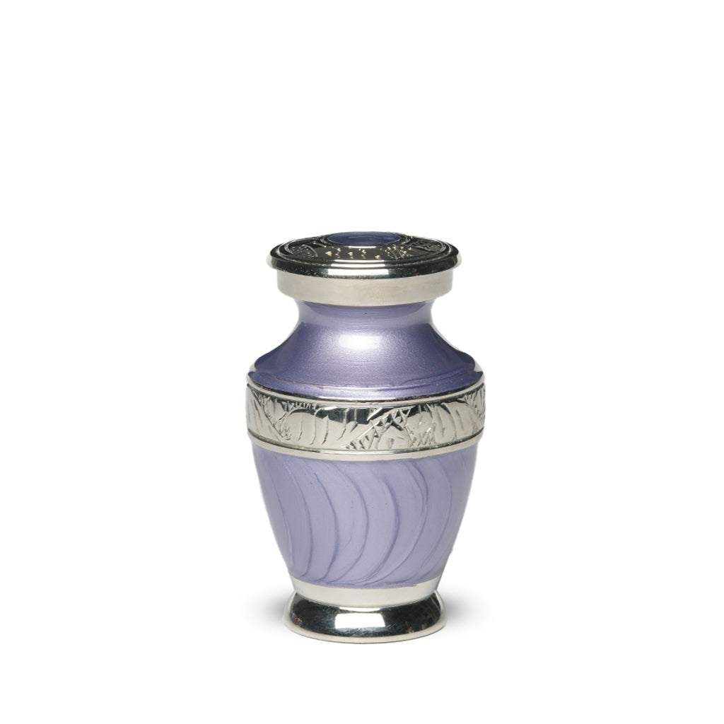 KEEPSAKE Brass Urn -1964- Enamel Overlay- Silver-tone bands Purple