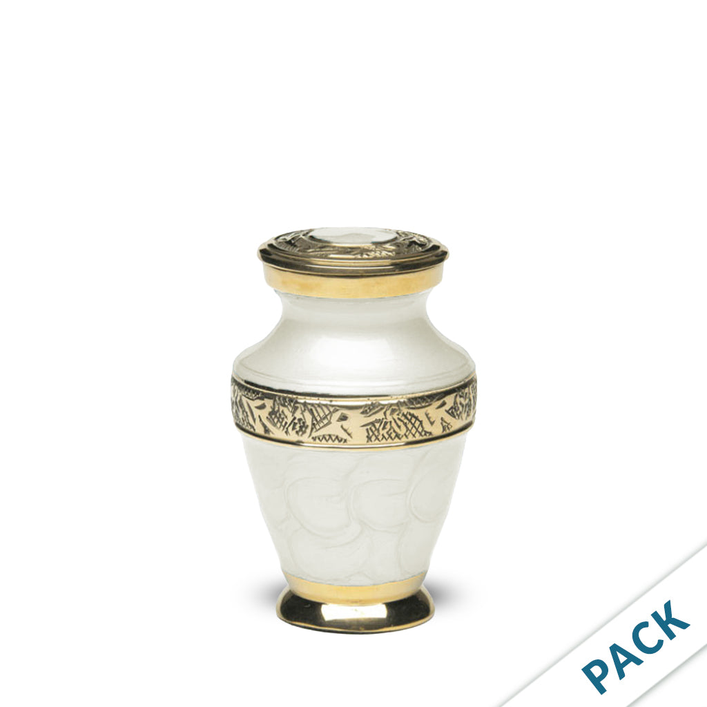 KEEPSAKE Brass Urn -1964- Enamel Overlay- Gold-tone bands - Pack of 10 White