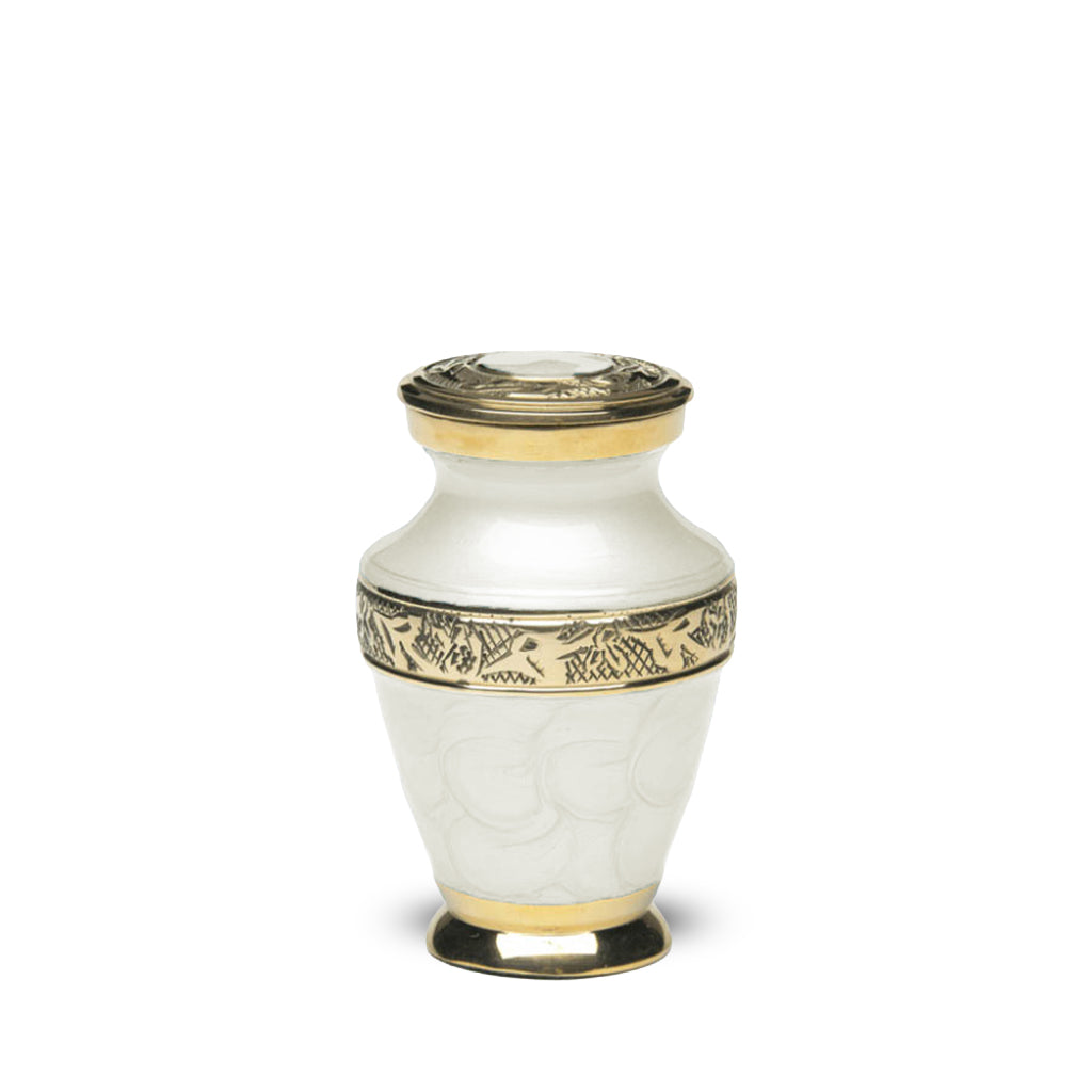 KEEPSAKE Brass Urn -1964- Enamel Overlay- Silver-tone bands