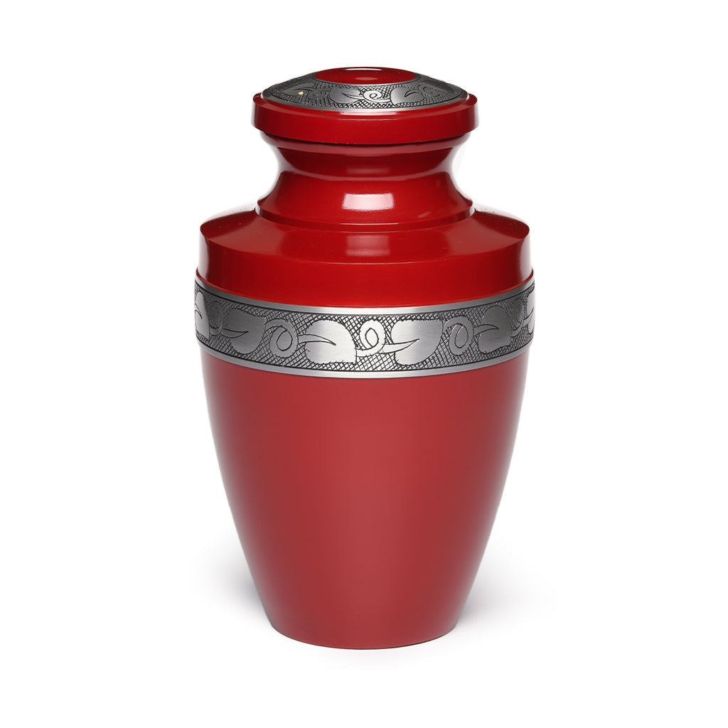 IMPERFECT SELECTION- ADULT - Alloy Urn -2116- Grecian with Bogati Jasmine Border Red