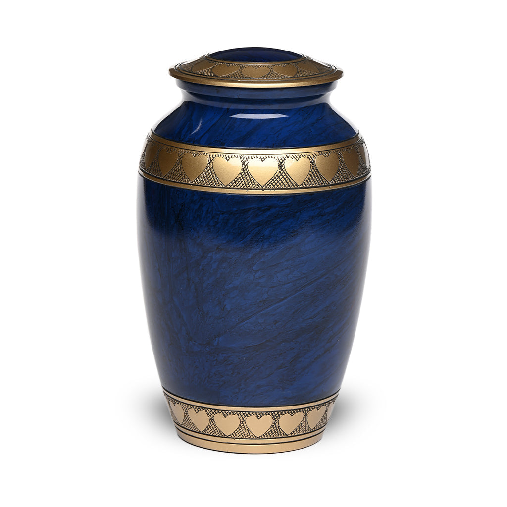 ADULT Brass Urn -2263- Heart Bands Blue & Brass