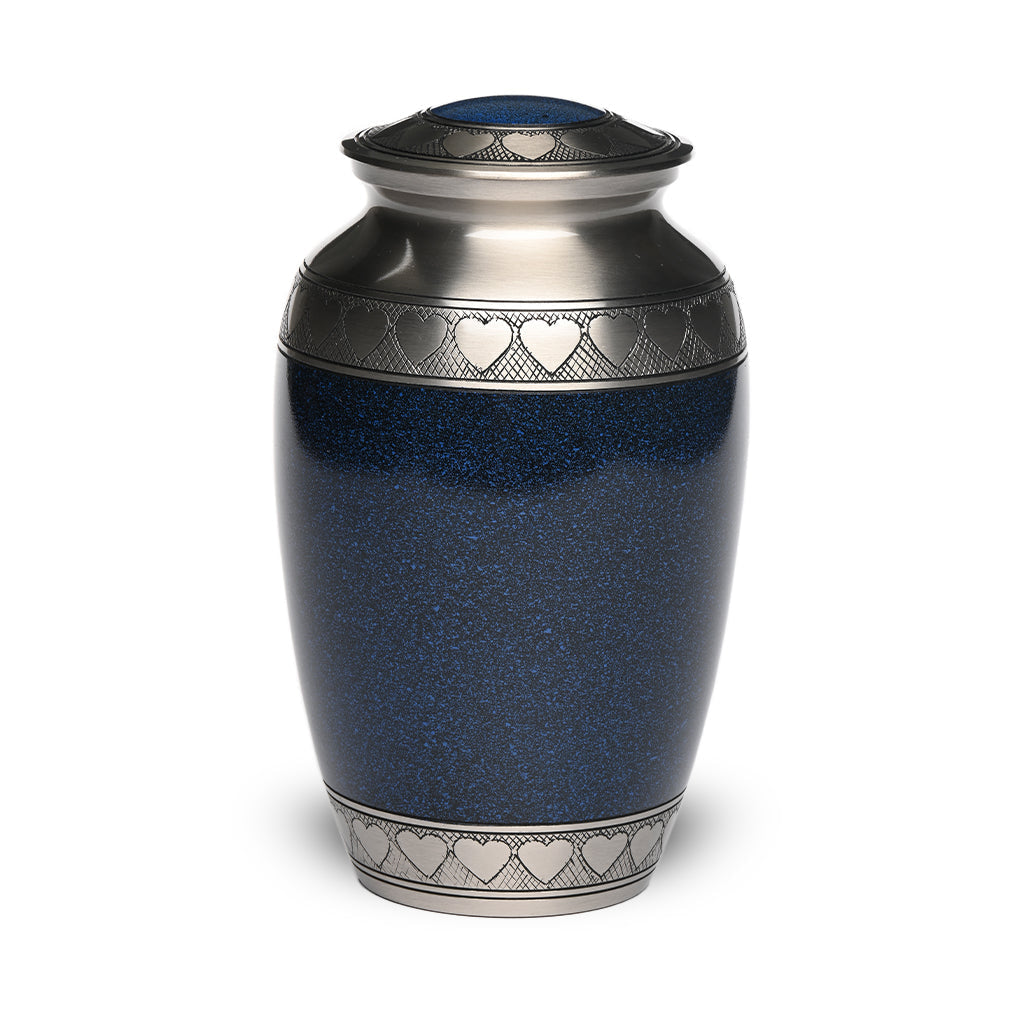 ADULT Brass Urn -2263- Heart Bands Blue & Pewter
