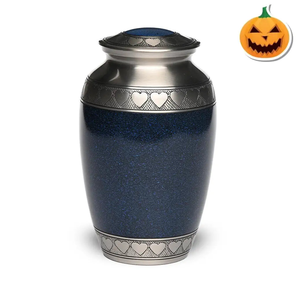ADULT Brass Urn -2263- Heart Bands Blue & Pewter