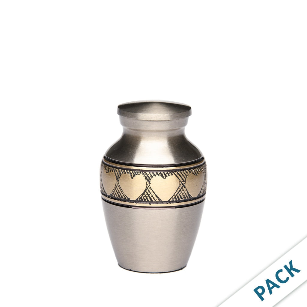 KEEPSAKE Brass Urn -2263- Brushed Pewter with Brass Hearts - Pack of 10