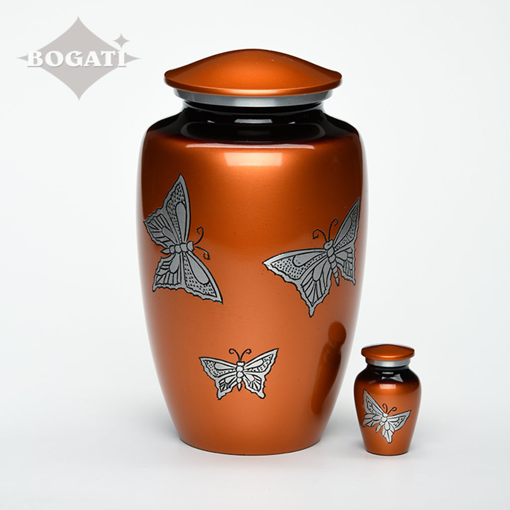 CLEARANCE ADULT -Classic Alloy Urn -2415– with engraved BUTTERFLIES