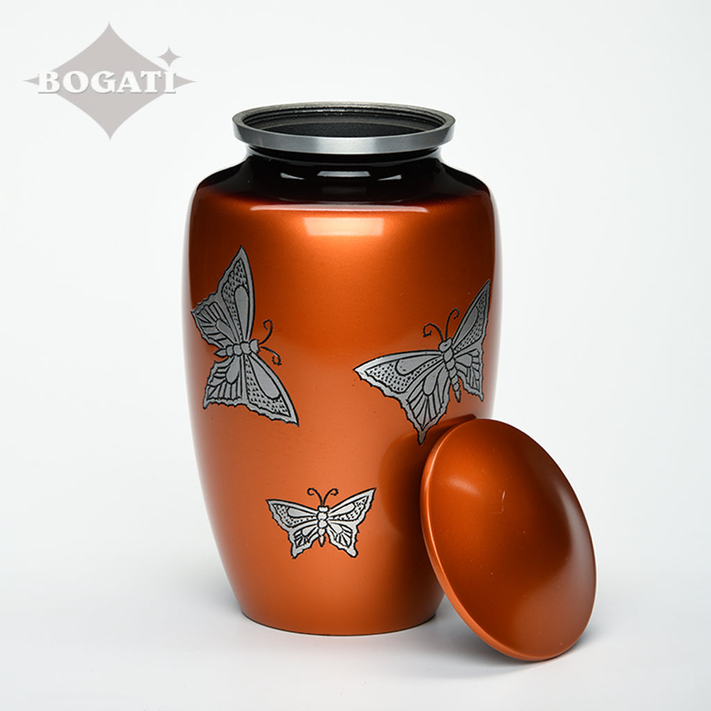 CLEARANCE ADULT -Classic Alloy Urn -2415– with engraved BUTTERFLIES