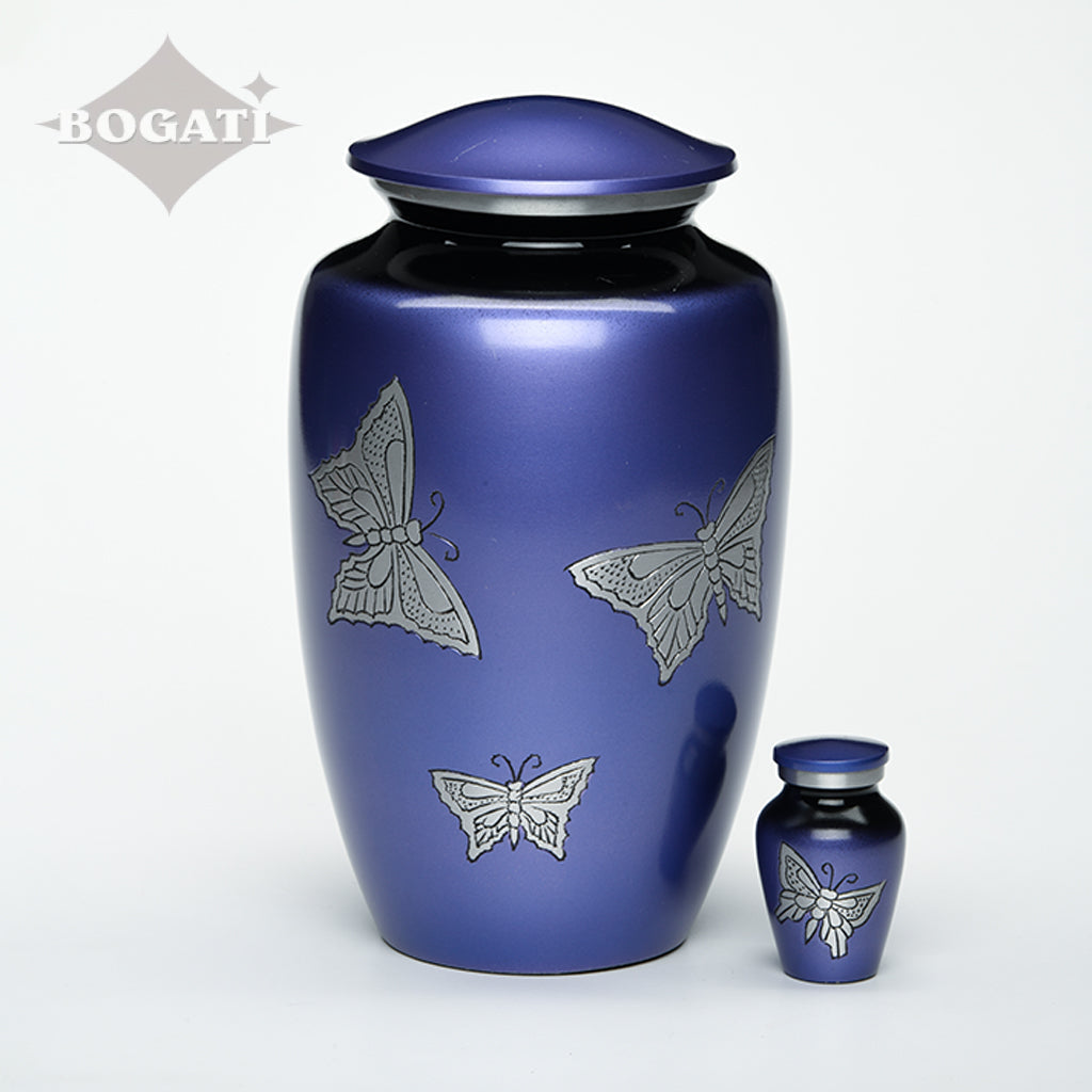 CLEARANCE ADULT -Classic Alloy Urn -2415– with engraved BUTTERFLIES
