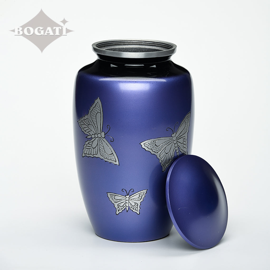 CLEARANCE ADULT -Classic Alloy Urn -2415– with engraved BUTTERFLIES