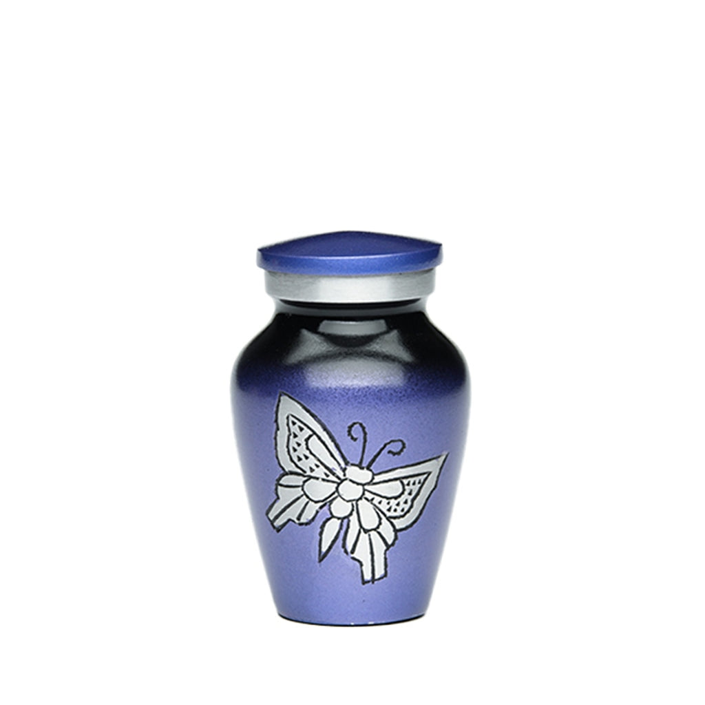 CLEARANCE - KEEPSAKE -Classic Alloy Urn -2415– with engraved BUTTERFLy Purple