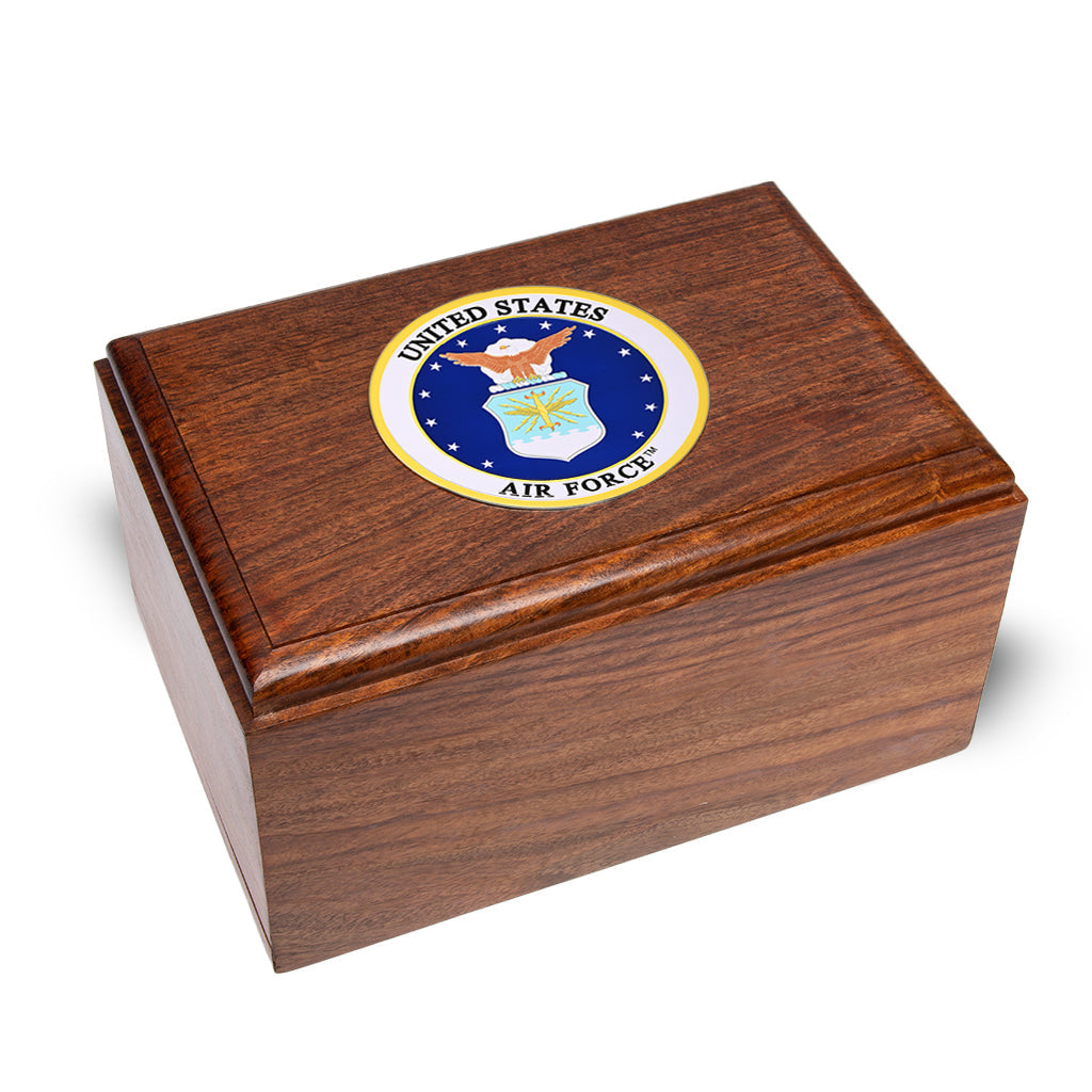 ADULT Rosewood Urn -2705- Bevel Edge with US Military Emblem Air Force