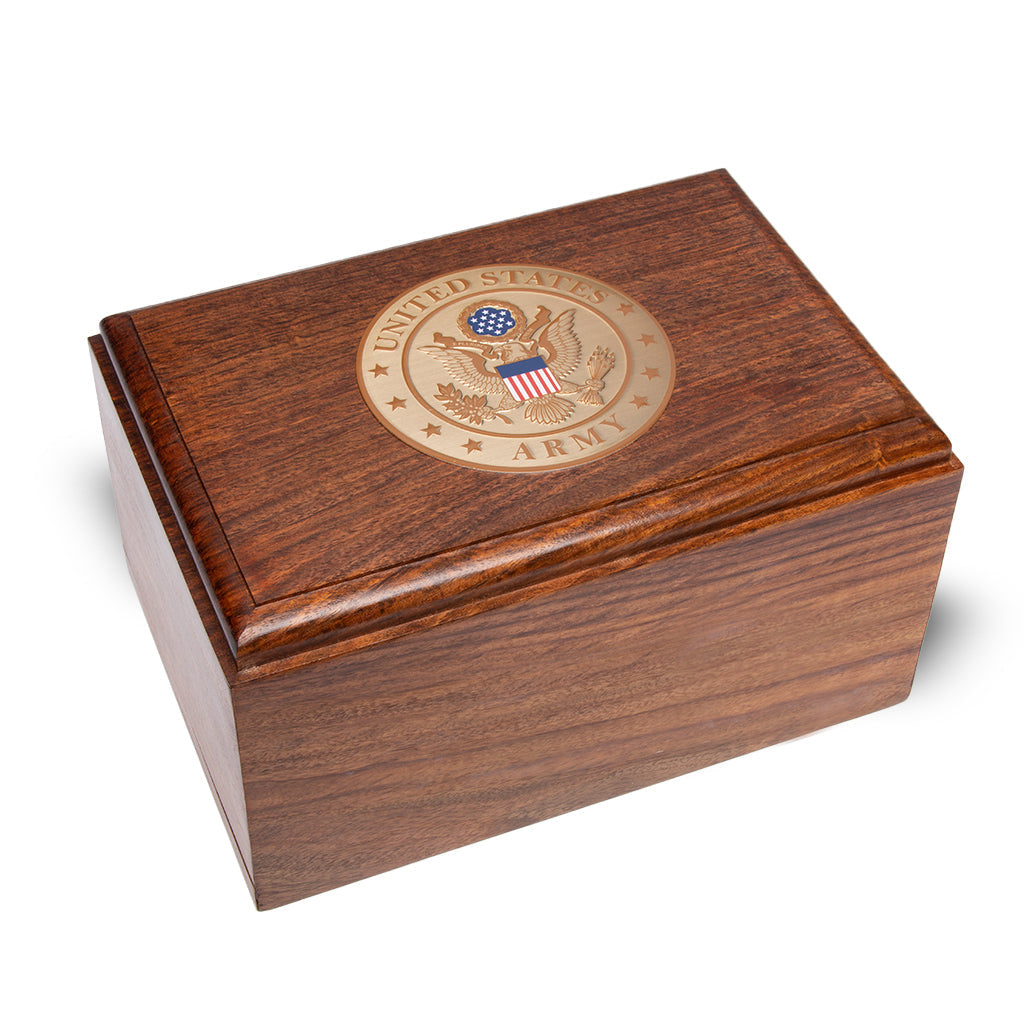 ADULT Rosewood Urn -2705- Bevel Edge with US Military Emblem Army