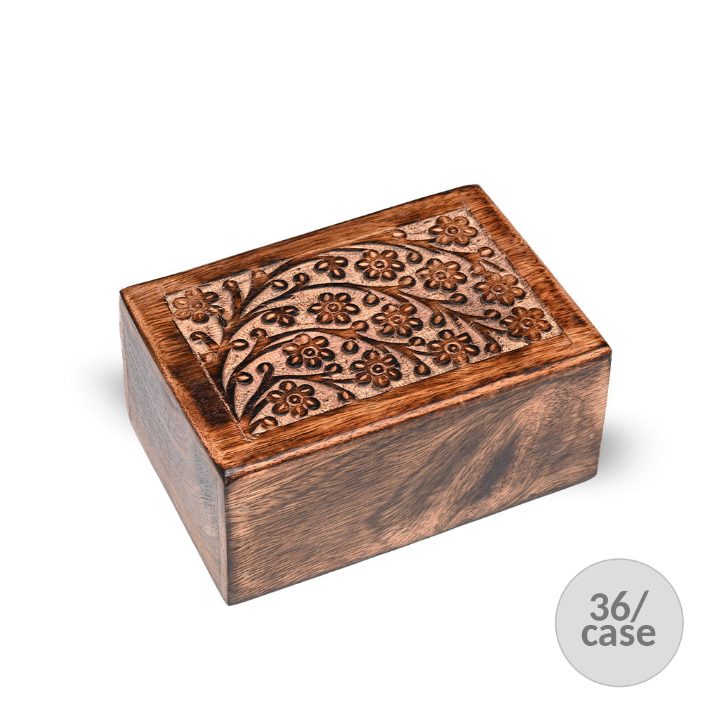 SMALL Mango wood Urn -2820 - Tree of Life - Case of 36