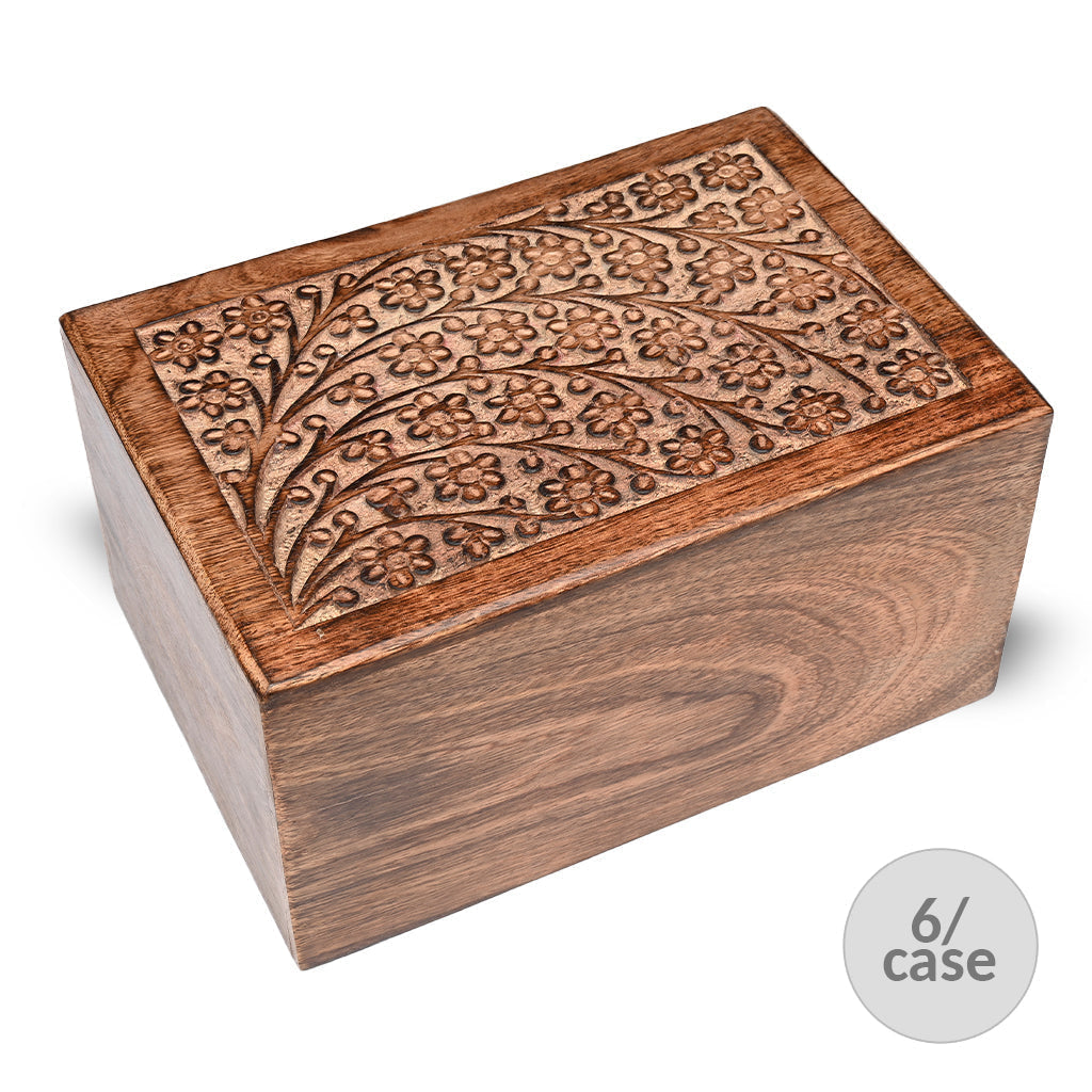 ADULT / XL Mango wood Urn -2820 - Tree of Life - Case of 6