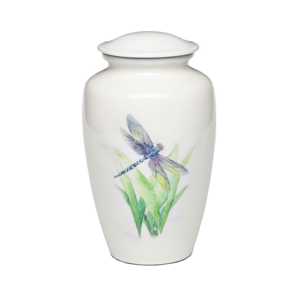 ADULT -Alloy Urn -3125- WHITE with DRAGONFLY