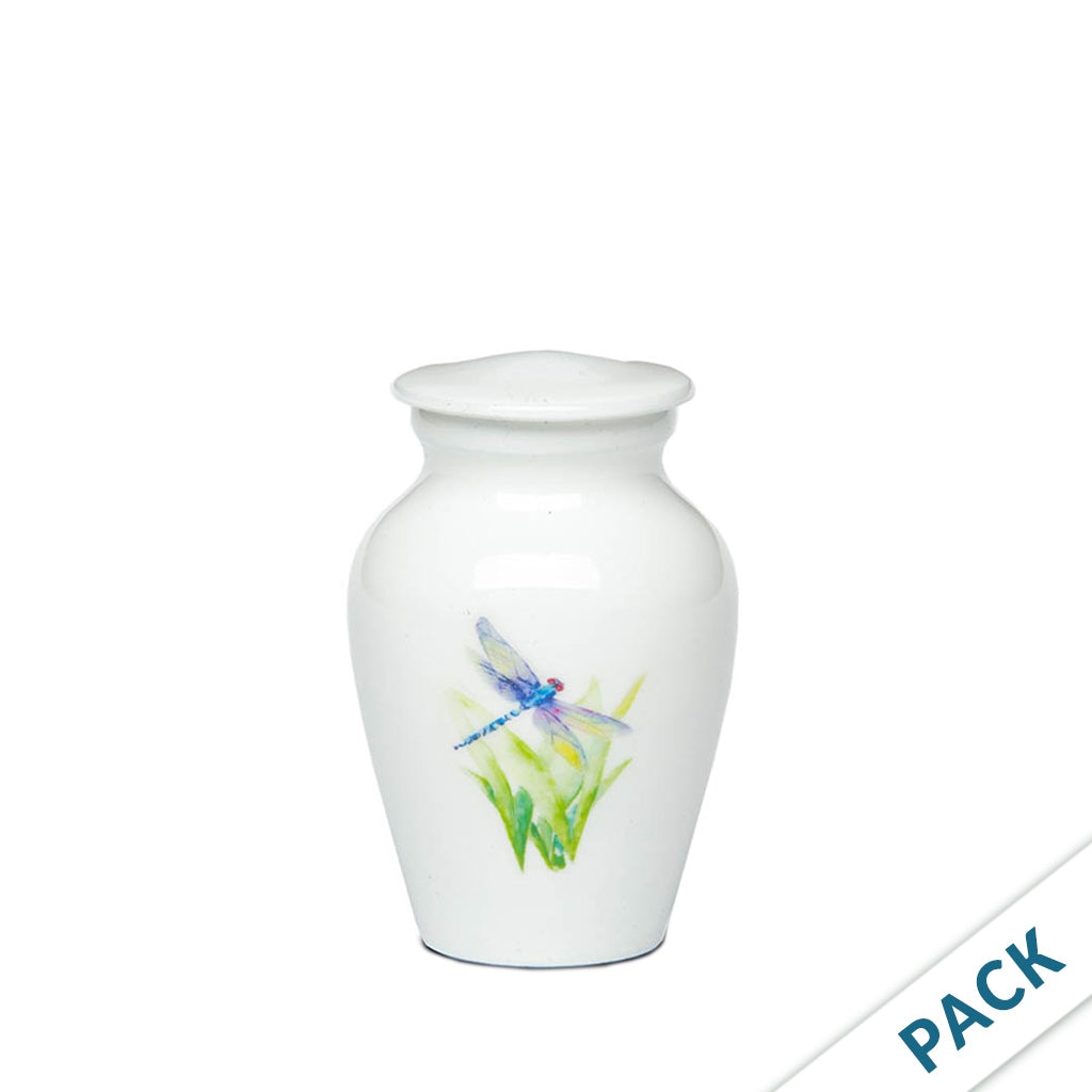 KEEPSAKE -Alloy Urn -3125- WHITE with DRAGONFLY - Pack of 10