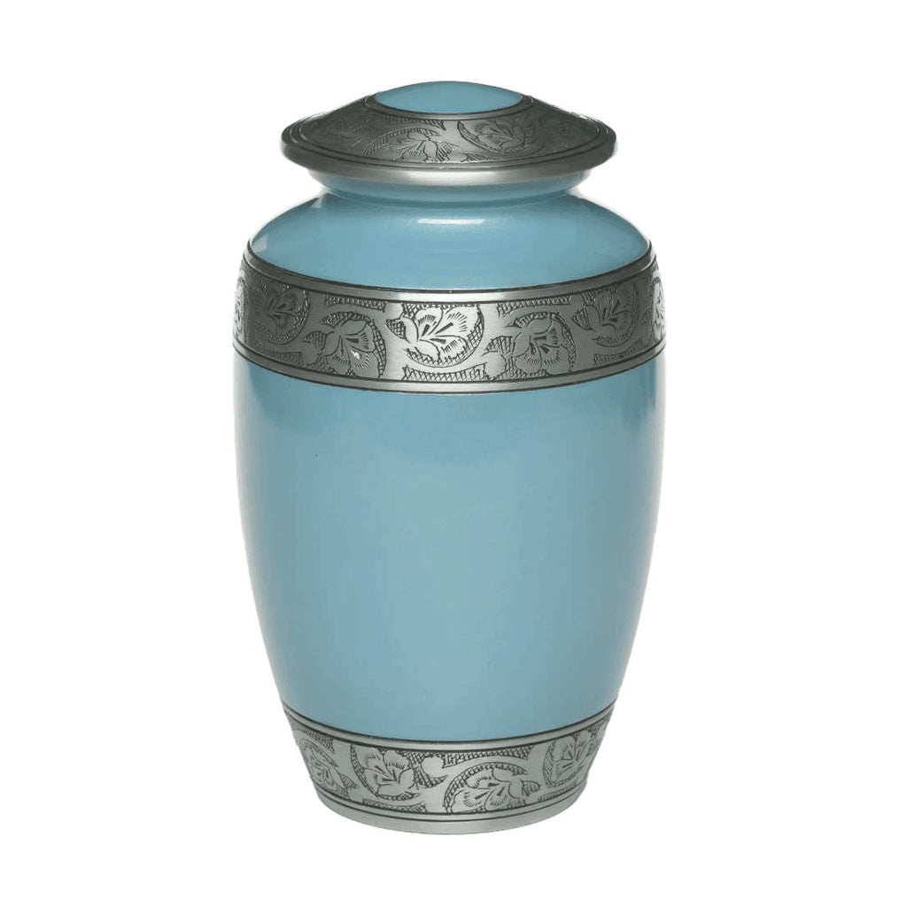 ADULT -Classic Alloy Urn -3244 – TEAL-BLUE with FLOWER BAND