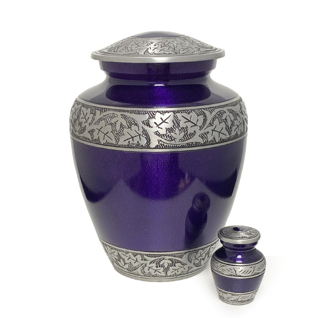 ADULT -Classic Alloy Urn -3246– PURPLE with VINE BAND