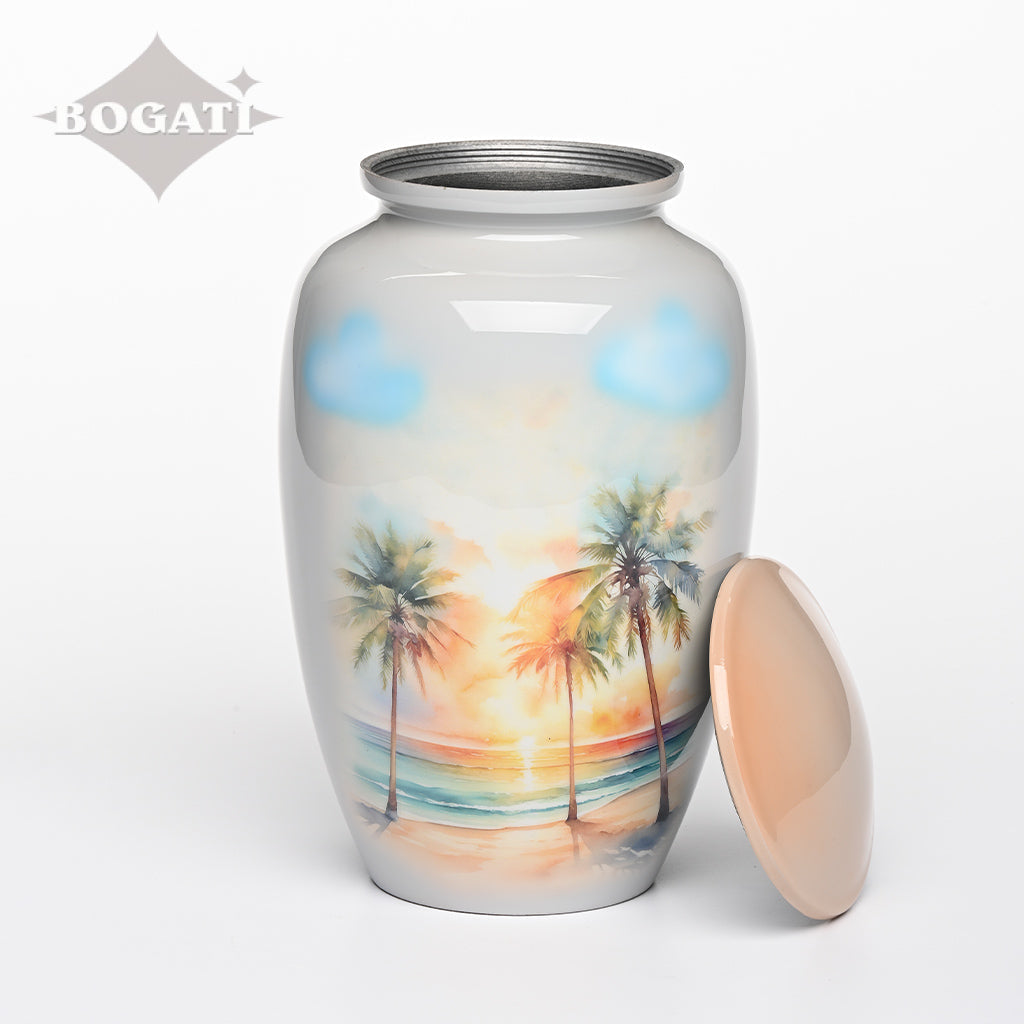 ADULT - Alloy Urn -3374- Palm Trees at Sunset