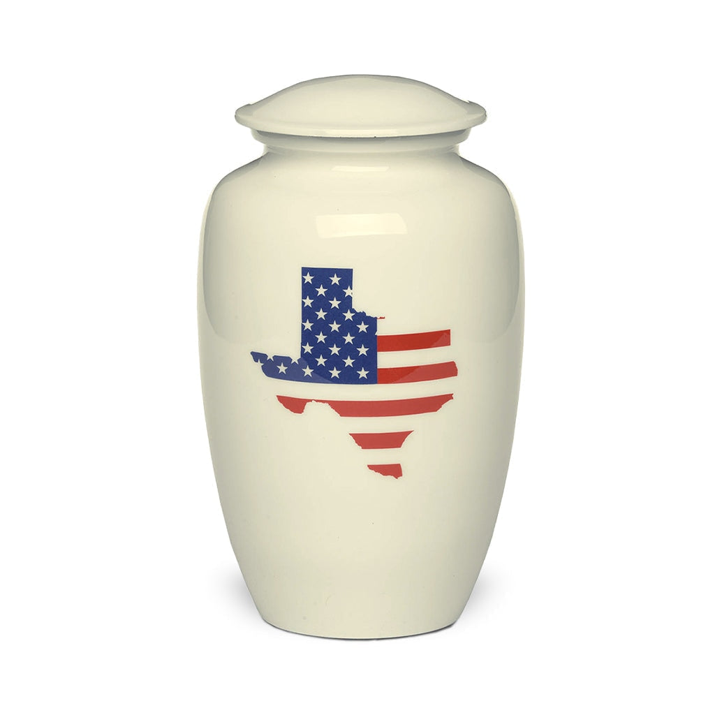 IMPERFECT SELECTION - ADULT -Classic Alloy Urn -4000– WHITE with TEXAS & AMERICAN FLAG