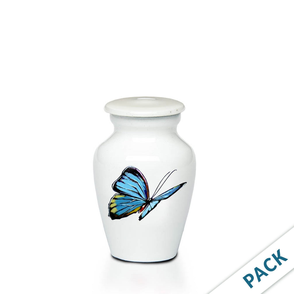 KEEPSAKE -Classic Alloy Urn - 4000 Series – WHITE with Illustration - Pack of 10 Butterfly