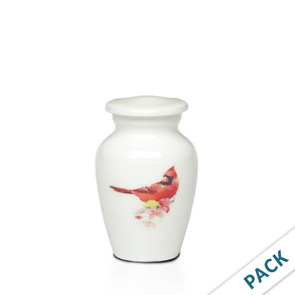 KEEPSAKE -Classic Alloy Urn - 4000 Series – WHITE with Illustration - Pack of 10 Cardinal
