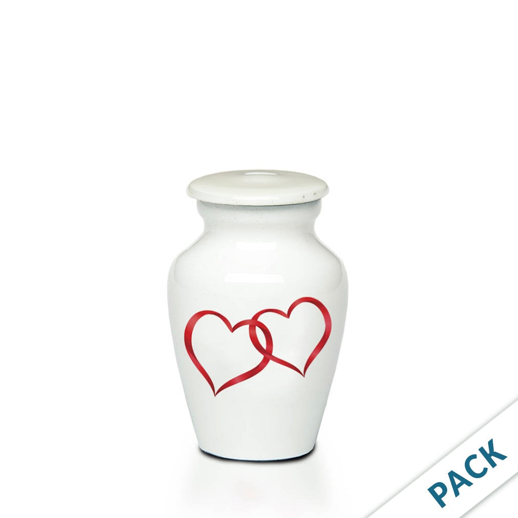 KEEPSAKE -Classic Alloy Urn - 4000 Series – WHITE with Illustration - Pack of 10 Double Hearts