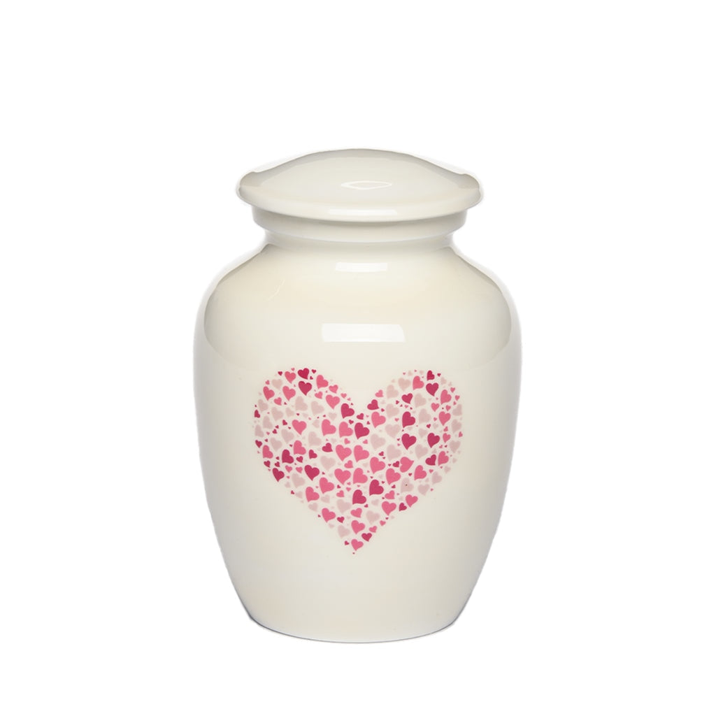 MEDIUM -Classic Alloy Urn -4000– WHITE with PINK HEART