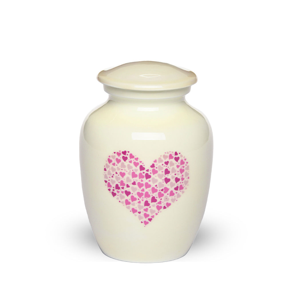 IMPERFECT SELECTION - MEDIUM -Classic Alloy Urn -4000– WHITE with PINK HEART