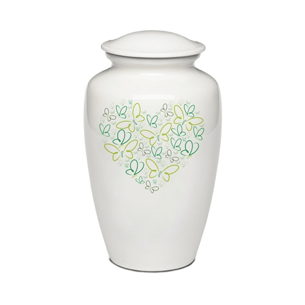 IMPERFECT SELECTION - ADULT - Powder Coated Alloy Urn -4123- Heart with Butterflies