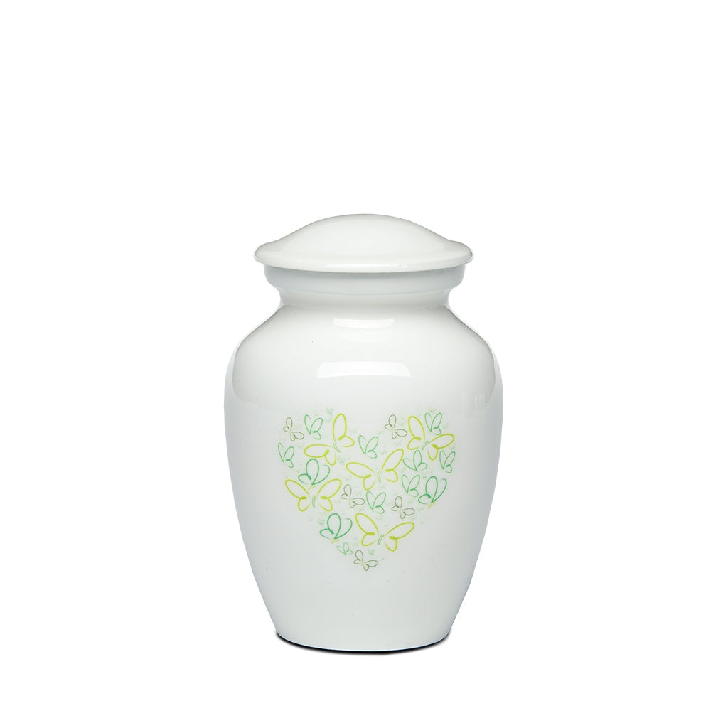 EXTRA SMALL - Powder Coated Alloy Urn -4123- Heart with Butterflies Green