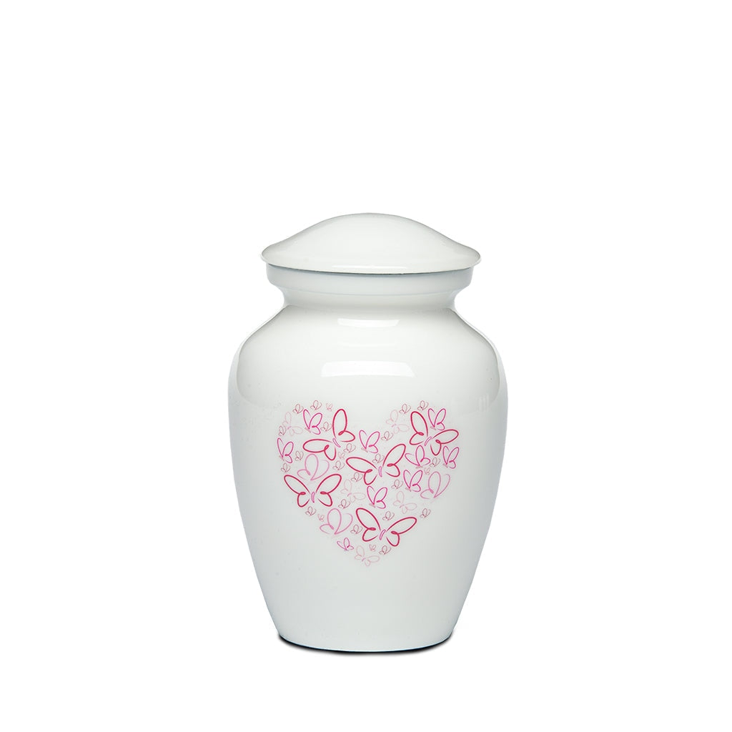 EXTRA SMALL - Powder Coated Alloy Urn -4123- Heart with Butterflies Pink