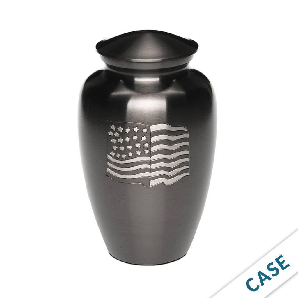 ADULT -Alloy Urn -5-5000– GUN METAL with AMERICAN FLAG - Case of 4