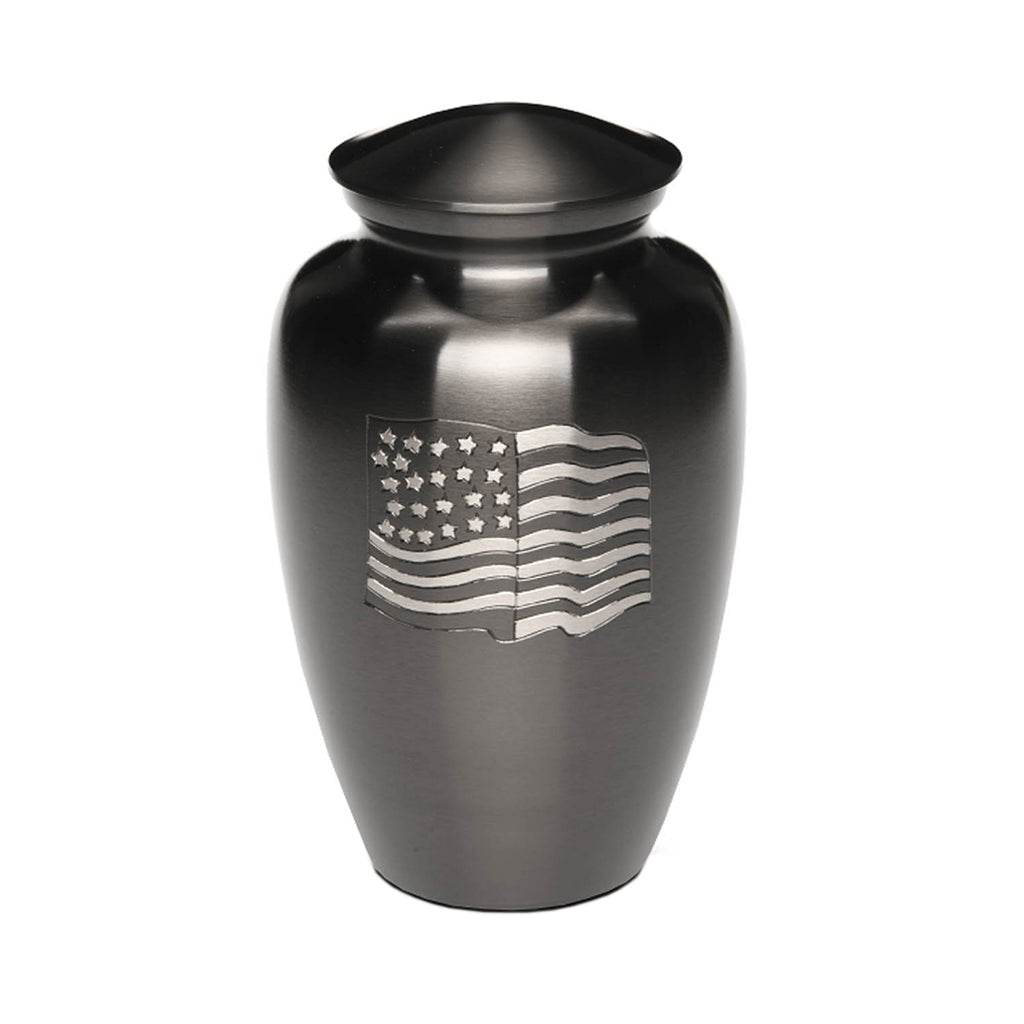 ADULT -Alloy Urn -5-5000– GUN METAL with AMERICAN FLAG