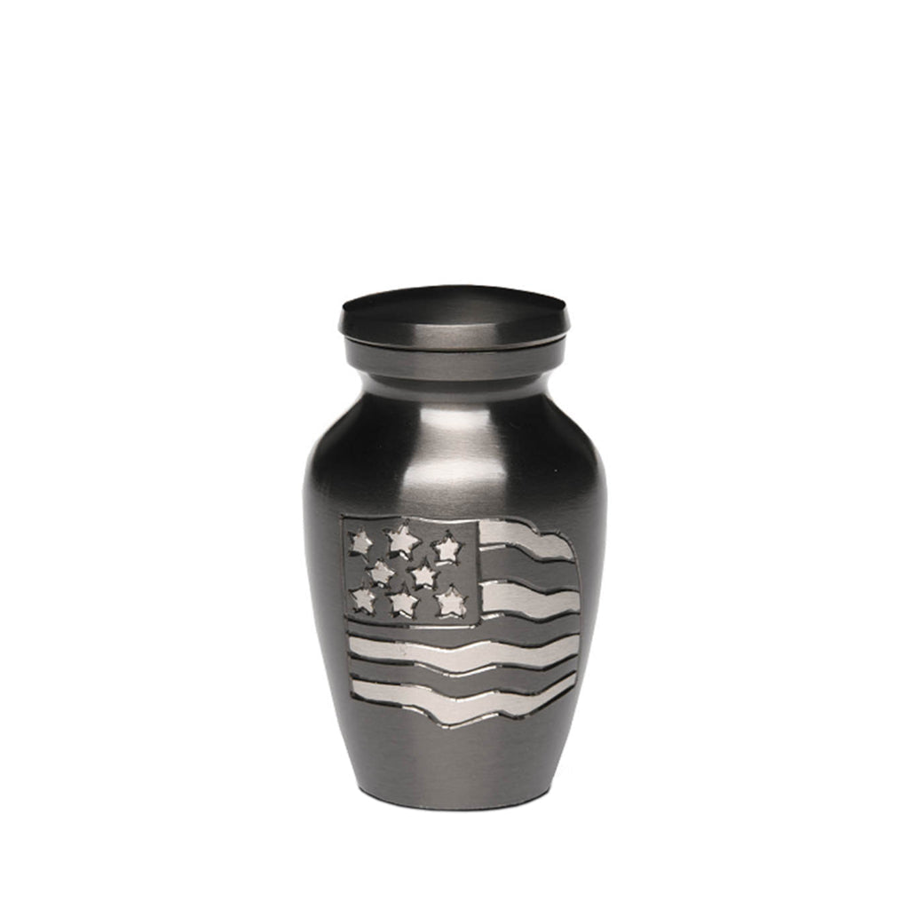 IMPERFECT SELECTION - KEEPSAKE-Alloy Urn -5-5000– GUN METAL with AMERICAN FLAG