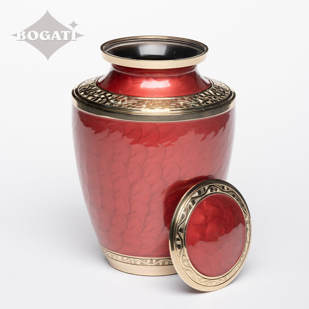ADULT - Nickel plated Brass Urn Enamel 5-55 Red / Gold-Bands